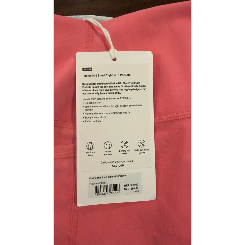 LSKD Fusion Mid Short Tight with Pockets Pink Lemonade XL New NWT